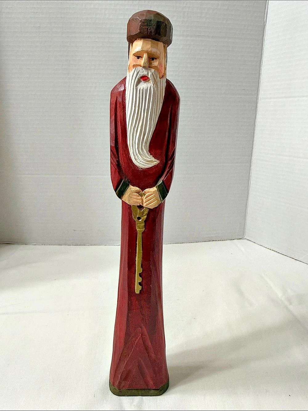Vintage Folk Art Pencil Santa Christmas Figurine Rustic Old World Magic Key 11.5